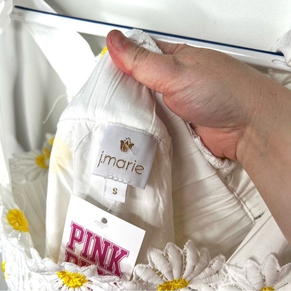 J. Marie Jenna Tie Strap Square Neck White Floral Daisy Lace Shift Midi Dress - Picture 8 of 16